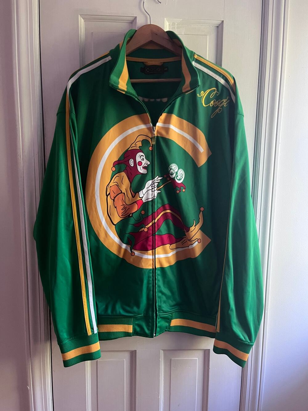 Vintage Coogi Australia Jester Clown Full Zip Track Jacket Green 3XL